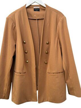 LANE BRYANT Blazer Plus Size 22 Camel Tan Double Breasted Style Stretch Knit
